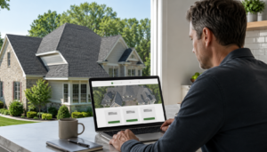 Homeowner reviewing an online roof estimate for a Central Ohio property